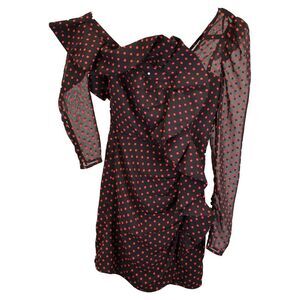 Self-Portrait One-Shoulder Ruffled Fil Coupé Chiffon Mini Dress in Red Polyester